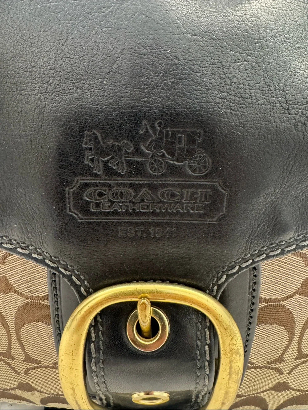 Y2K Coach Bleecker Signature Black Flap Bag Khaki Canvas No. 11434